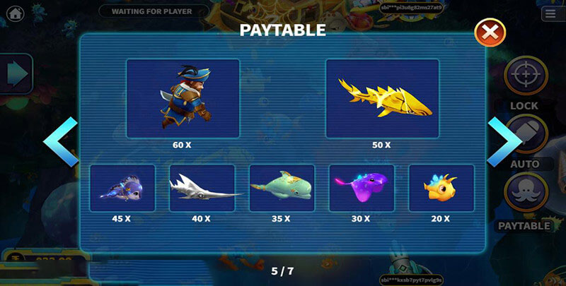 キングタコ釣り射撃 Payout