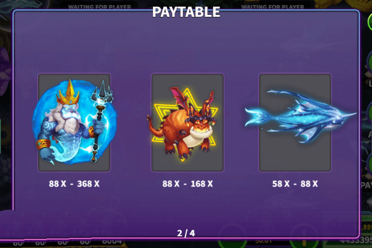 Poseidon's Secret Paytable 58X-368X