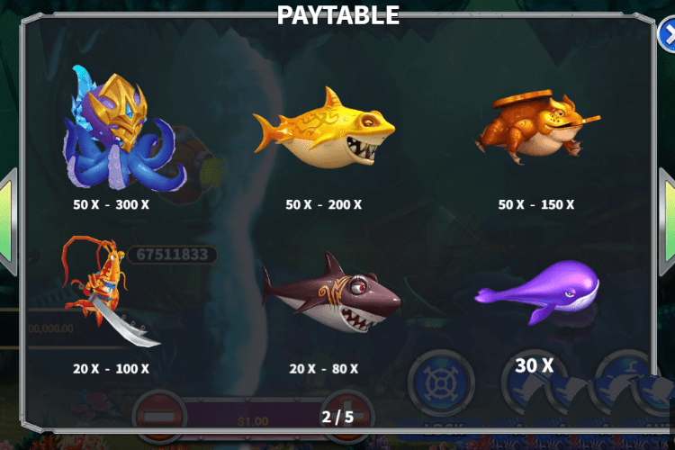 海底戦 Paytable 20X-300X