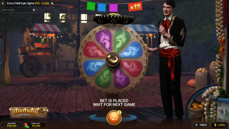 エクストラチリエピックスピンエボリューション, Extra Chilli Epic Spins Live-Gamble Wheel