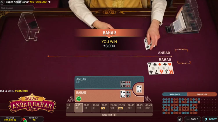 スーパー アンダル バハール ライブ Evolution Game Big Win