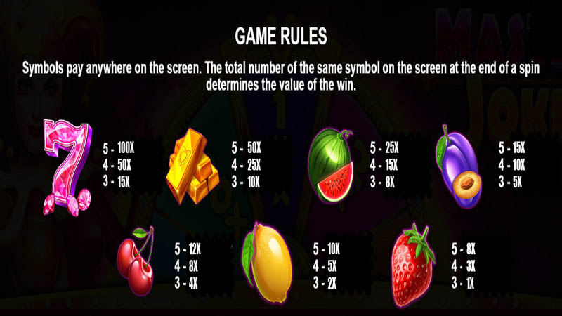 Master Joker Slot Machine Paytable